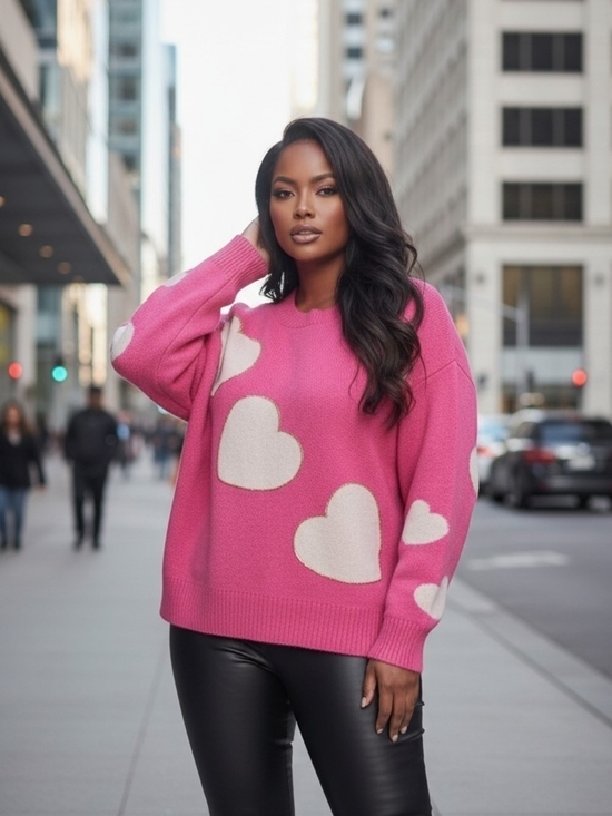 Forever & Ever Sweaters - Forever & Ever Pink Heart Knit Oversized Sweater Size L (EUC)